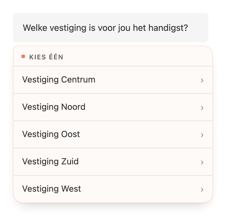Standortauswahl im Chat mit fünf Standorten untereinander als antippbare Liste