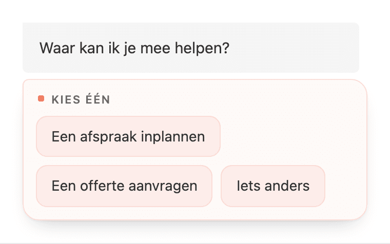 Auswahlbuttons im Chat: die angetippte Option bleibt hervorgehoben und erscheint darunter als Nachricht des Besuchers