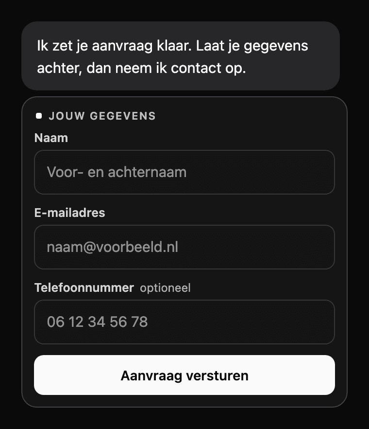 Dasselbe Formular im dunklen Widget-Stil